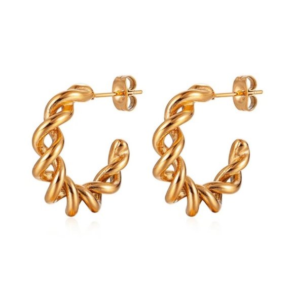 18k Gold Plated Twisted Hoop Earrings - Picture 1 of 7
